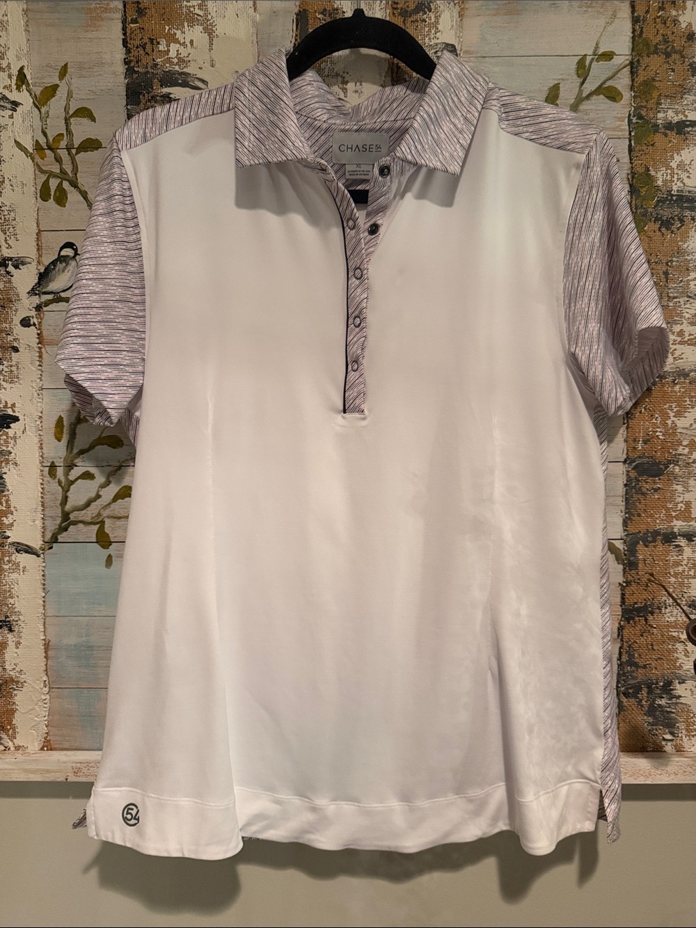 Chase54 Women’s White Short-Sleeve Polo with Heathered Lilac Accents